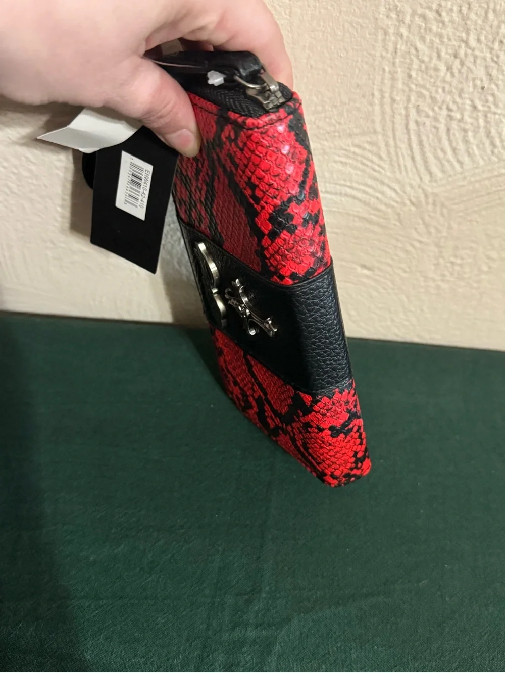 Ed Hardy Red & Black Snake-Print Zip Wristlet Wallet